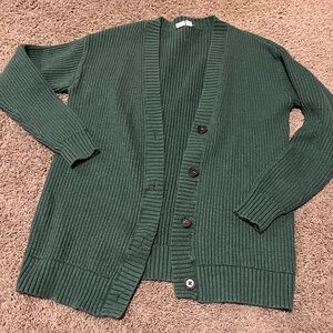 10 trees Green Ribbed Cardigan Sweater